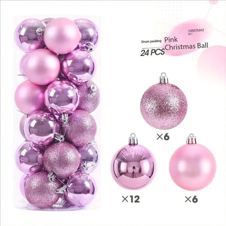 Nivard Kerstballen - Kerstversiering - Plastic - Kerstballenset - Roze - 24 stuks