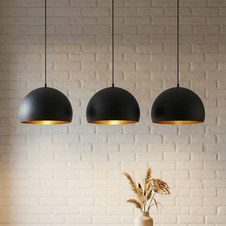 Lindby - hanglamp - 3lichts - Staal - H: 20 cm - E27 - zwart, goud