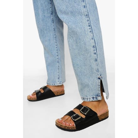 boohoo Dames Dubbele Gesp Footbed Slider | Black | Maat: 3