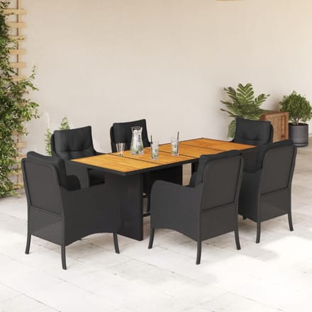 vidaXL - 7-delige - Tuinset - met - kussens - poly - rattan - zwart