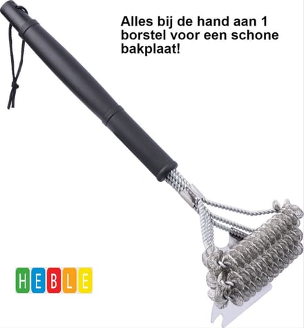 *** BBQ Borstel met Schraper Multifunctioneel - Rooster Reiniger - BBQ Gereedschap - van Heble® ***