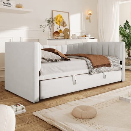 Wishdor – Daybed 90/180x200 cm – Met Uitschuifbed – Minimalistisch Design – Flexibel & Stijlvol – Fluweel – Wit