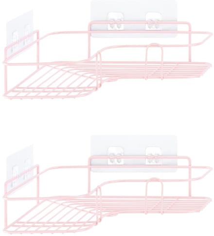 Tweedelige doucherekken - zonder boren - set van 2 - roze - ijzer - 26,5 x 26,5 x 7 cm