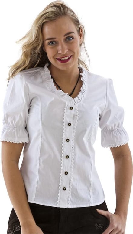 Dirndl Blouse wit katoen met ruches afgewerkt