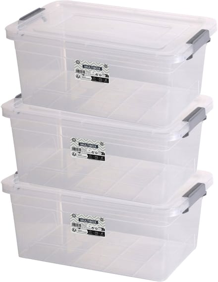 Urban Living Opberg box - 3x - 15 liter - 42 x 28 x 42 cm - deksel en clips - waterdicht - tuin/schuur/kast