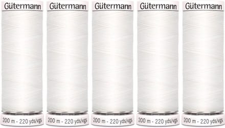 Gütermann allesnaaigaren 5 x 200m, kleur wit col. 800.