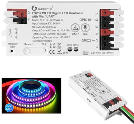 LED Strip Controller - WLED Module - Dynamische Modi - Mic en UART Download - 108 x 45 mm