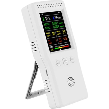 Draagbare draagbare luchtkwaliteitsdetector 9 in 1 Temperatuur Vochtigheid PM2.5 PM10 HCHO TVOC CO CO2 AQI wit