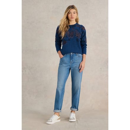 White Stuff Julie Embordiered Jumper Mid Blue Größe: 6 | Strickpullover Outlet | Damen | Blau