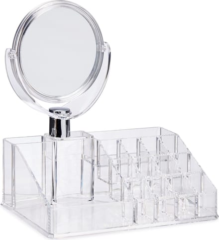 Make-up organizer/opberger 16-vaks met spiegel 22 x 12 cm van kunststof - Make-up houder