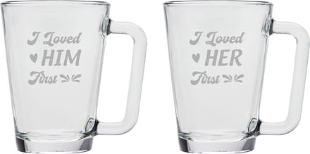 Gegraveerde set Theeglazen 26cl I loved him first - I loved her first