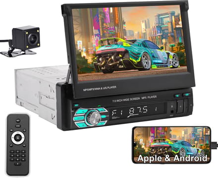 ESSGOO 1 DIN autoradio - 7" HD touchscreen handmatig opvouwbaar scherm - Apple CarPlay & Android Auto & MirrorLink - USB, AUX, TF, FM - achteruitrijcamera