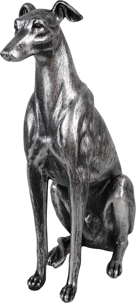 Clayre & Eef Decoratie Beeld Hond 20x10x30 cm Zilverkleurig Polyresin
