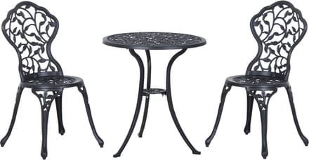 Outsunny - Bistroset - met 2 Stoelen - Weerbestendig - Zwart