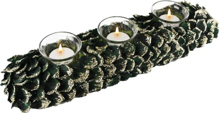 Dekoratief | Tafelstuk lang m/blaadjes, groen/goud, 39x11x8cm | A245519