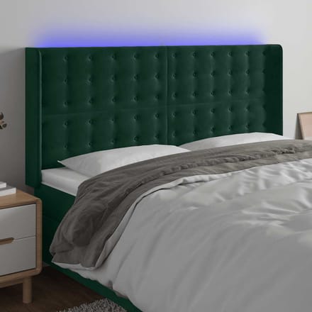 vidaXL - Hoofdbord - LED - 203x16x118/128 - cm - fluweel - donkergroen