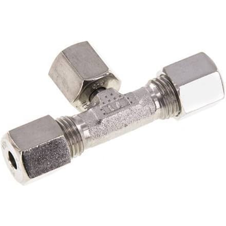 6S RVS T-stuk Snijringkoppeling Draaidoorvoer 630bar Verstelbaar ISO 8434-1
