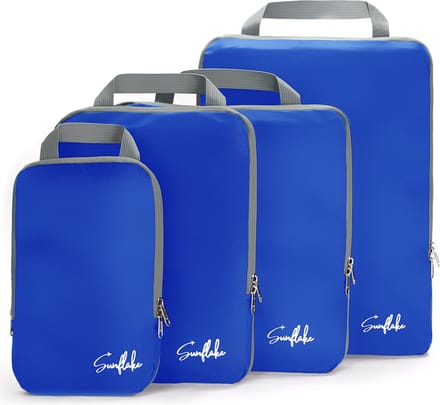 Packing Cubes met Compressierits - Set van 4 Compressie Cubes voor Koffer - Compression - Blauw - Sunflake