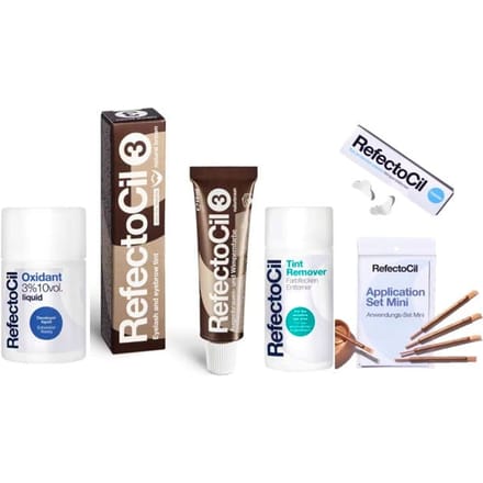 Refectocil Eyelash &amp; Eyebrow Tint 3 Natural Brown Starter Kit 15 ml + 100 ml + 10 pcs + 150 ml + 96 st