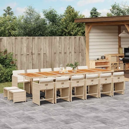 vidaXL - 17-delige - Tuinset - met - kussens - poly - rattan - beige
