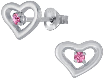 Joy|S - Zilveren hartje oorbellen - 9x8 mm - kristal roze