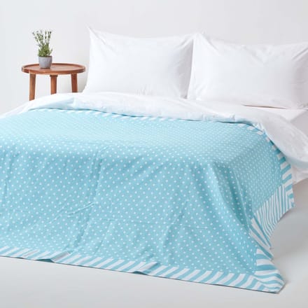 Homescapes polkadotplaid, 100% katoen, blauw, 150 x 200 cm