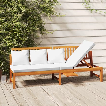 vidaXL - Dagbed - met - crèmekleurig - kussen - 200x60x75 - cm - massief - acaciahout