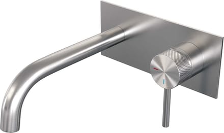 Brauer Brushed Carving inbouw wastafelmengkraan met gebogen uitloop en afdekplaat model A1 RVS geborsteld PVD