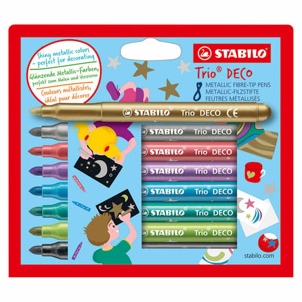 STABILO Trio Deco Metallic Viltstiften Set van 8, Metallic Kleuren voor Creatieve Tekeningen en Knutselprojecten