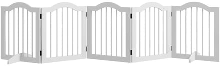 Merax Hondenhek - 5 Panelen - 254,5 x 29,5 x 61 cm - Opvouwbaar en Flexibel Houten Afsluithek - Wit