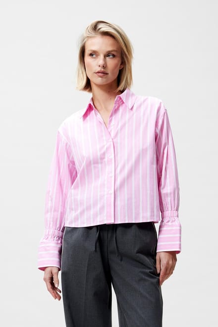 Catwalk Junkie Striped Blouse With Elastic Cuff Dames - Jurken - Roze - Maat 38