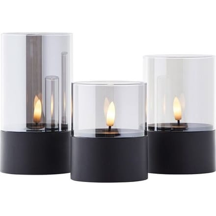 Brilliant Bougie LED Buiten Tafellamp 3-delige Set - Zwart/Rookglas, Hoogte 10/12,5/15 cm, Met Timerfunctie, Moderne Sfeervolle LED Kaarsen voor in de Tuin & op het Balkon