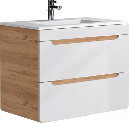 Vente-unique Badkamerwandmeubel met ingebouwde waskom - Naturel en wit - 80 cm - ARUBA