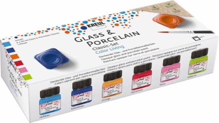 Kreul - glass & porcelain verf - 6 kleuren van 20ml - 1 penseel