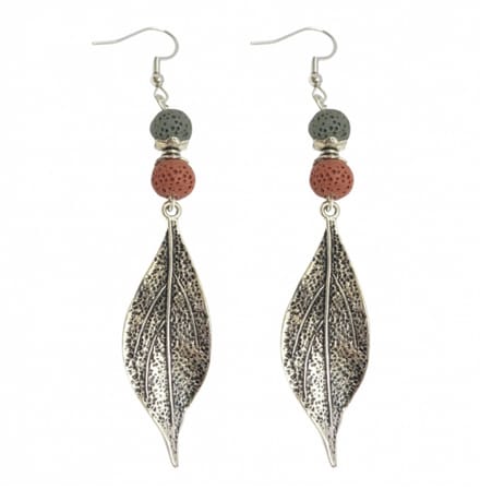 Oorbellen Blad- Lava grijs-rood- Zilver -Charme Bijoux