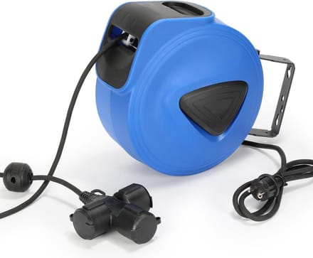 Automatische Kabelhaspel 20 m met 3-voudige Aansluiting en Draaibare Wandhouder