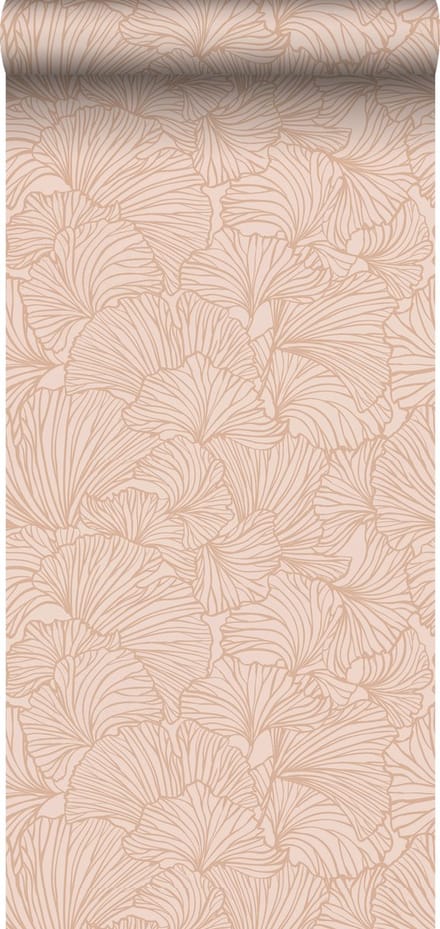 ESTAhome behang ginkgo bladeren terracotta roze - 53 cm x 10.05 m - 139489