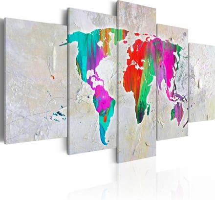 Schilderij - Onze planeet , wereldkaart , multi kleur , 5 luik