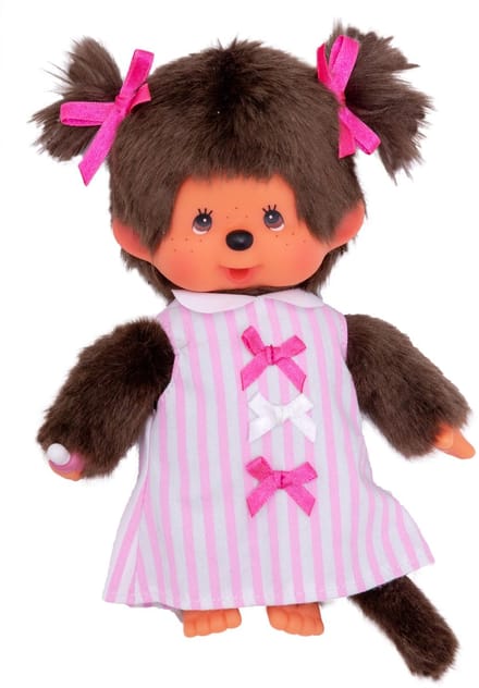 Monchhichi - Monchhichi Meisje met Roos Gestreept Jurkje 20 cm