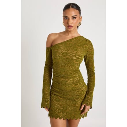 boohoo Dames Fluwelen kant lange mouw mini-jurk | Groente | Maat: 44