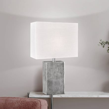 FISCHER & HONSEL Tafellamp Amiens, wit/nikkel, hoogte 50 cm Linnen/metaal