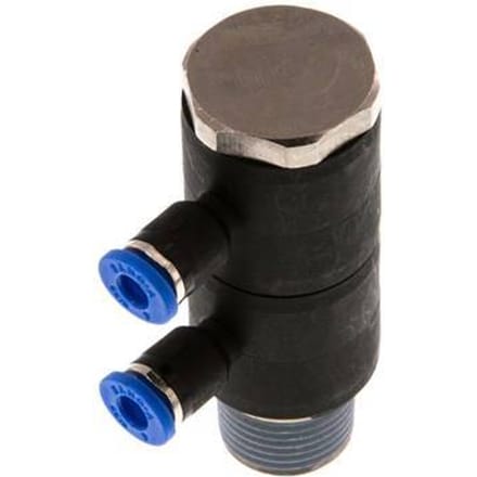 4mm x R3/8'' 2-way Manifold Messing/PA 66 Insteekfitting Buitendraad Draaibaar NBR