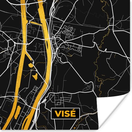 Poster Visé - Kaart - Stadskaart - Plattegrond - Black & gold - 75x75 cm