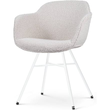 Nolon Noa-Mare Eetkamerstoel Bouclé Beige - met Armleuning - Stof - Witte Poten - Modern - Industrieel