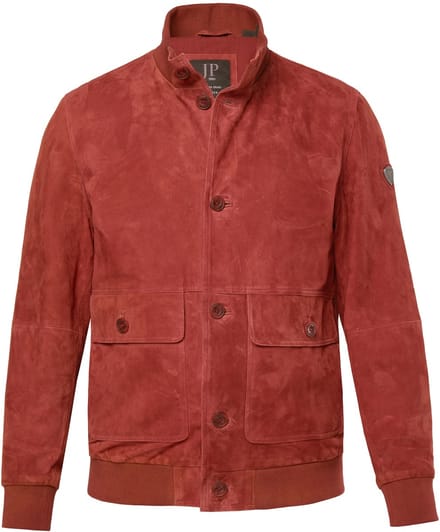 JP 1880 - Heren - Leren jack suède opstaande kraag knoopsluiting - Kaneelbruin - Maat L
