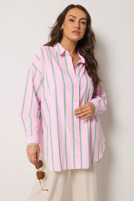 Yours Roze Gestreept Linnen Overhemd Size 42
