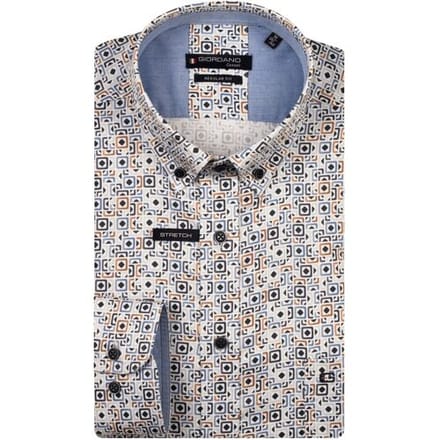 Giordano Overhemd Ivy Button-Down Squares Fantasy Graphic Satin Stretch Navy-Multi / male