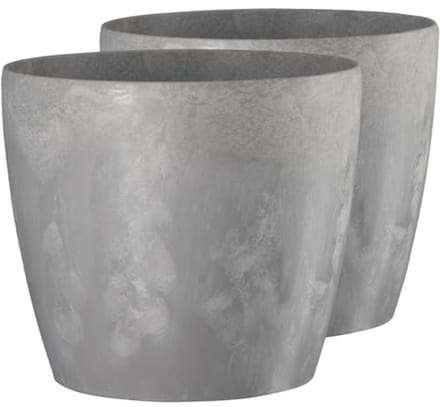 Set van 2 moderne ronde kunststof bloempotten in beton (diameter 15,5 cm)