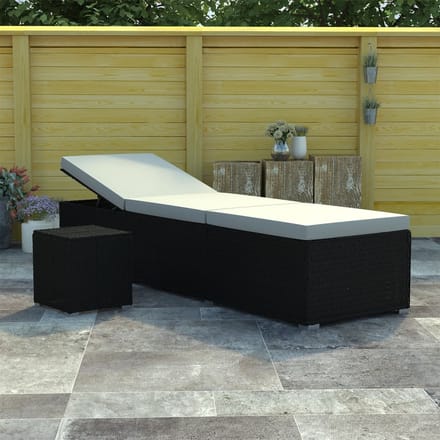 vidaXL - Ligbed - met - kussen - en - theetafel - poly - rattan - crèmewit