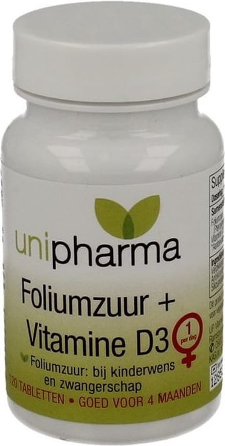 Unipharma Foliumzuur + Vitamine D3 Tabletten 120st